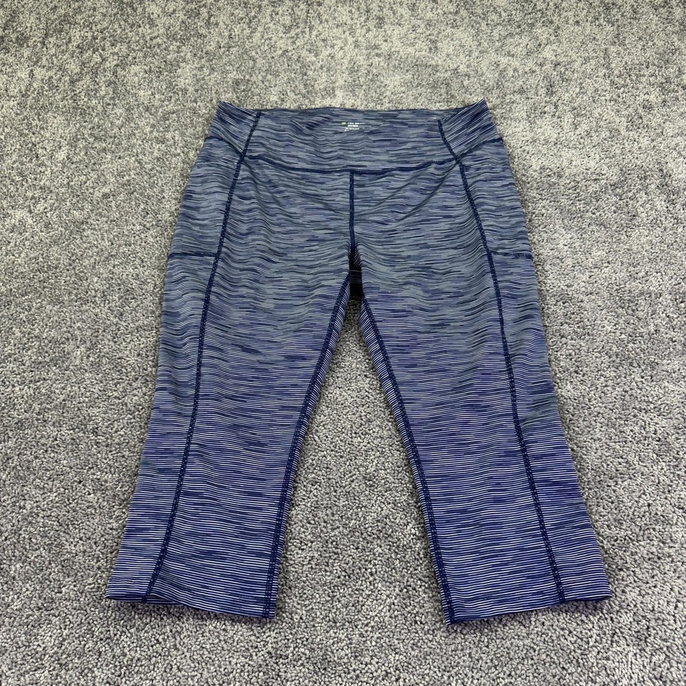 Tek Gear Leggings Womens 2X Blue Stripe DryTek Capri Stretch Yoga Gym Workout